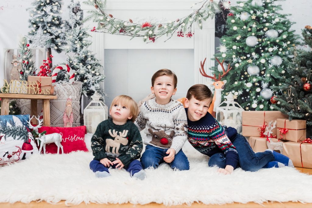 3 boys at a Christmas themed studio photography session